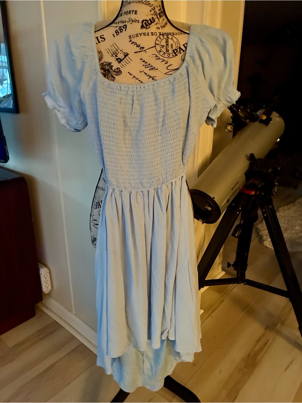 Rachel Parcell Light Blue High-Low Smocked Midi Dress XL NWT